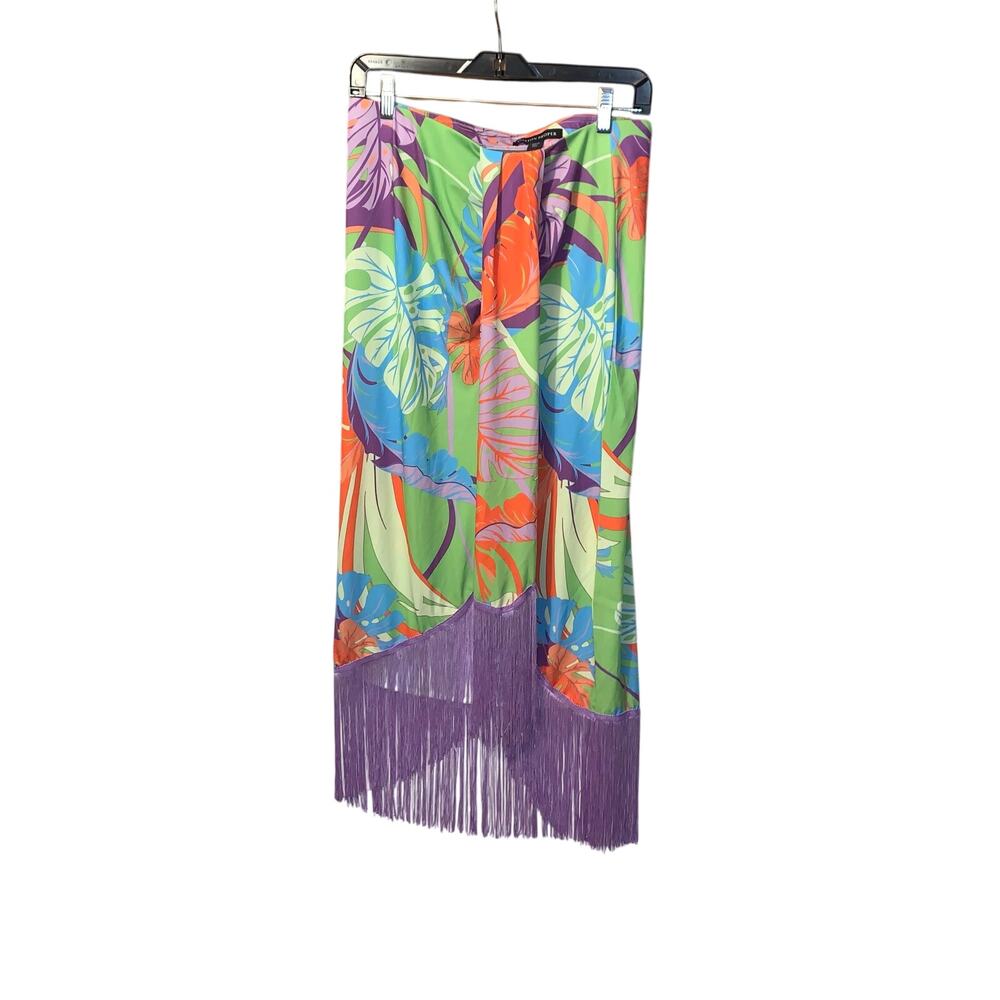 Boston Proper Cabo Leaves Print Fringe Skirt sz M - Picture 4 of 10